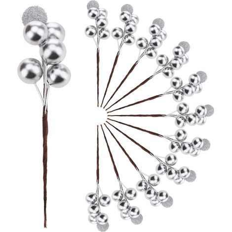 Baies Artificielles - En Mousse - Or Argent Rouge - Pour Décoration De Sapin De Noël Guirlande Mariage Photo - 10 Pièces (1/3)