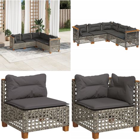 5-tlg. Garten-Sofagarnitur mit Kissen Grau Poly Rattan - Gartenmöbel - Outdoor Möbel - Lounge Set - Rattan Sofa - Polyethylen Furniture - Home & Living (1/5)