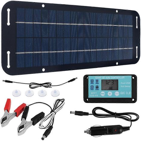 Kit de Panneau Solaire 12V 20W, Chargeur d'Entretien avec Sortie USB et Batterie Externe Intégrée (1/5)