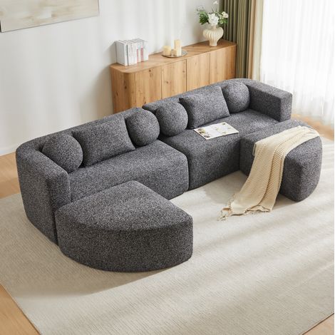 Schlafcouch modular aus Chenille ohne Montage Schwarz OKMYHOME (1/5)