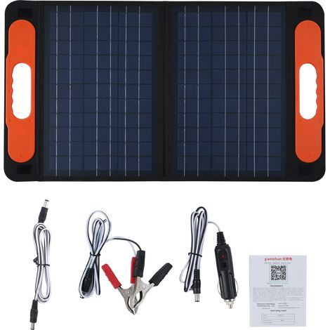 60W Polycrystalline Solar Panel with Handle and Adjustable Bracket, IP65 Waterproof, Black (1/4)