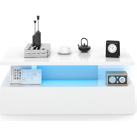 Ambiance Personnalisée Table Basse LED 2 Niveaux avec Télécommande 20 Couleurs pour Salon Bureau Blanc Brillant (1/5)