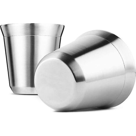 Espressotassen aus Edelstahl, doppelwandig isolierte Kaffee-/Teetassen, leicht zu reinigen und spülmaschinenfest (80 ml) (silber, 2er-Set) (1/5)