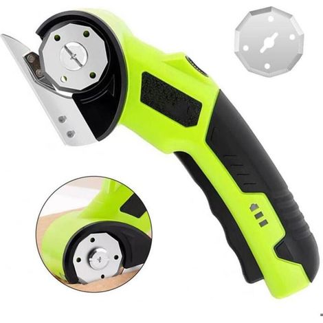 Cutter pour carton, ciseaux électriques, cutter rotatif sans fil à piles, cutter rotatif pour cuir, PVC, tapis et carton (1/5)