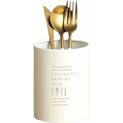 royaluxe - Porte-couverts en acier inoxydable pour ustensiles de cuisine, utilisé pour ranger des baguettes, des cuillères, des fourchettes, etc.-Blanc (1/5)