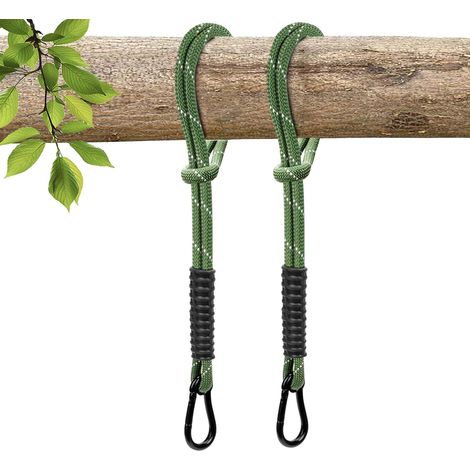 Lot de 2 Cordes de Fixation pour balançoire, hamac, Fauteuil Suspendu, Corde avec Mousqueton, pour balançoire d'extérieur, Aire de Jeux, 63,5 cm, Vert (1/5)