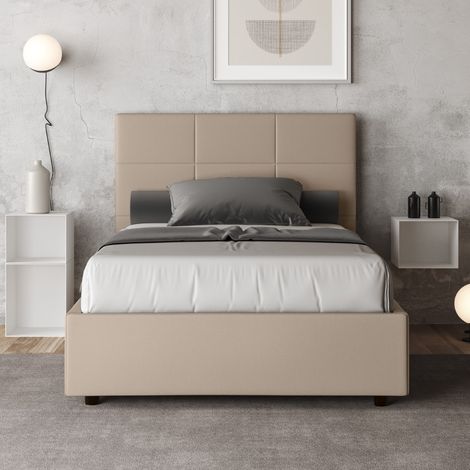 Letto una piazza e mezza senza rete imbottito 120x200 similpelle tortora Mika (1/4)