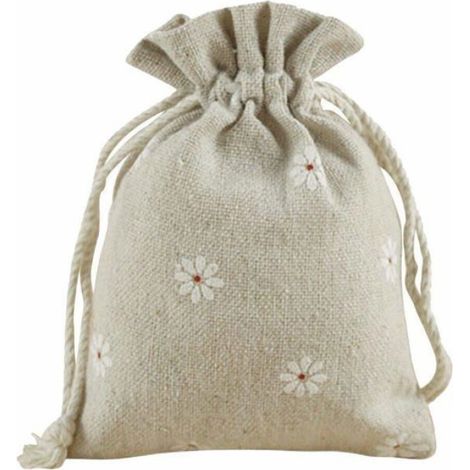 Sac Cadeau - Lin Chanvre - 9 x 12 cm - Cordon de Serrage - Pour Mariage Fête Lavande Bijoux - Lot de 20 (1/3)