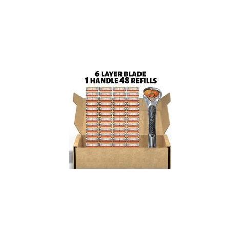 rasoir electriques hommes-Lames de rasoir 5 lames pour hommes - Compatibles avec rasoirs manuels standards (1 manche + 48 lames + étui de rangement) (1/4)