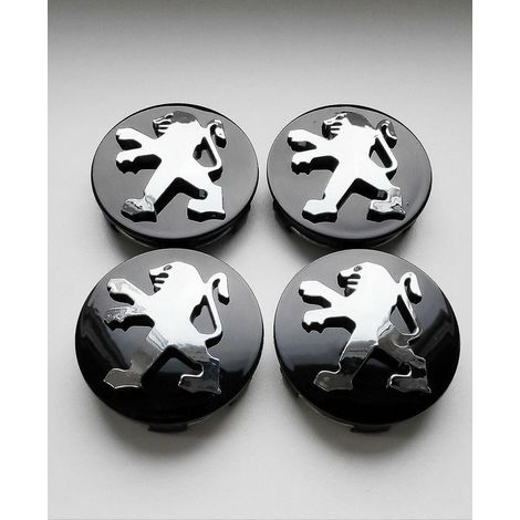 Capuchons centraux de roue en alliage noir Peugeot – Lot de 4 – Moyeu 60mm pour modèles 106 107 206 207 306 307 – Plastique ABS haute brillance