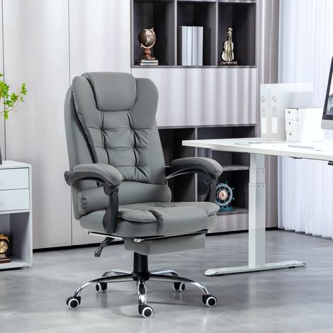Fauteuil de bureau ergonomique avec inclinaison à 145° et repose-pieds escamotable, en similicuir gris. (1/5)