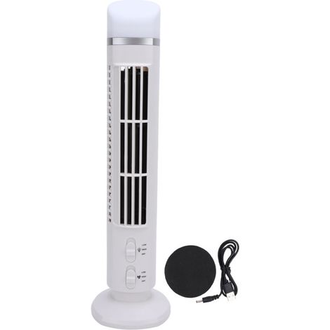 Ventilateur tour sans pales, portable, à vitesse réglable, silencieux, compact et peu encombrant, avec port USB et lumière intégrée pour la maison, la chambre ou le bureau (blanc). (1/5)