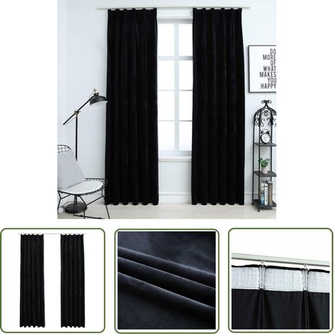 INLIFE Rideaux occultants avec crochets 2 pcs Velours Noir 140x225 cm (1/5)