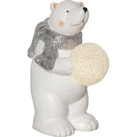 Ours polaire lumineux de Noël Star Trading 'Polare' avec boule lumineuse, piles + minuteur, blanc, H 20,5 cm (1/4)