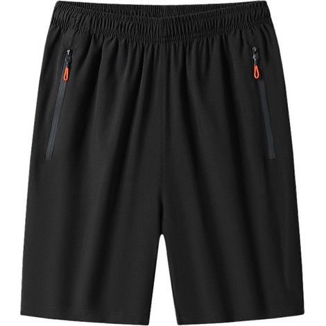 Schwarze Herren-Sportshorts von Xin, Größe 3XL, mit Reißverschlusstaschen, waschbar und extrem dehnbar, ideal für Fitness und Fitnessstudio. (1/5)