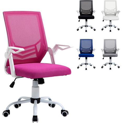 Chaise de bureau ergonomique rose pivotante, accoudoirs relevables et soutien lombaire, hauteur 94-104 cm