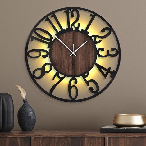 Horloge Murale Silencieuse à Piles – 60 cm, avec Lumière Nocturne Automatique, sans Tic-Tac, Horloge Murale Design Métal Bois pour Salon Chambre Cuisine Bureau (1/5)