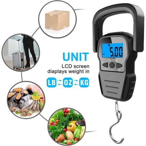 Chargement numérique, bagagevåg, vikthängande okskala, 110lb/50KG-bakgrundsbelyst LCD-display, vattentät väska (batterie utilisée)