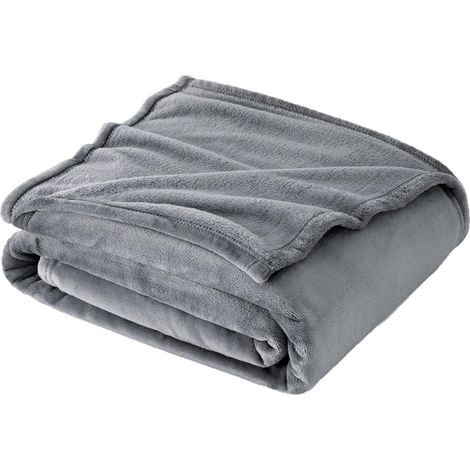 Couverture Flanelle - 220 x 240 cm - Pour Canapé Lit Salon - Gris - 1 Pièce (1/5)