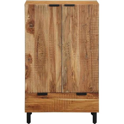 Meuble de Rangement Haut en Bois de Manguier Massif, 60 x 33,5 x 100 cm, Placard de Stockage Vertical Marron pour Salon, Entrée ou Bureau (1/5)
