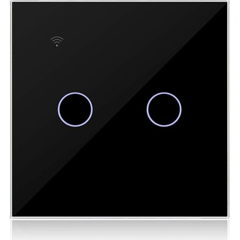 Interrupteur Connecté WIFI Noir 2 Gang 1 Voies Compatible avec Alexa, Interrupteur Tactile Mural WiFi Double Gang Contrôle de Tuya/Smart Life APP, Neutre/sans Neutre Disponible