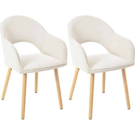 Lot de 2 chaises de salle à manger en velours côtelé beige avec pieds en bois (1/5)