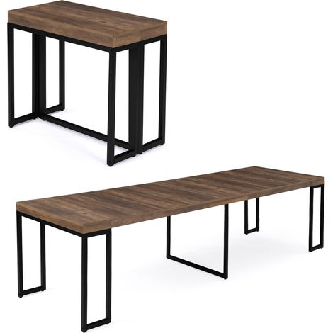 Consolle allungabile TORONTO, 10 posti, 235 cm, legno scuro, design industriale (1/5)