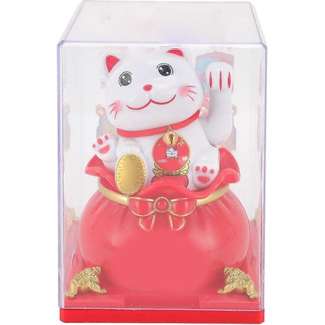 Figurine de chat porte-bonheur à énergie solaire, capteur de lumière et bras agité – statuette de chat porte-bonheur pour la prospérité et la bienvenue