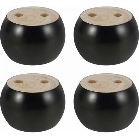 4Pieds de meubles ronds en bois, adaptés aux canapés et aux lits, livrés avec vis et ruban adhésif (noir). (1/5)