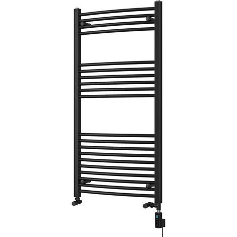 Zennor - Black Dual Fuel Towel Rail H1200mm x W600mm Thermostatic WIFI - Curved (1/3)