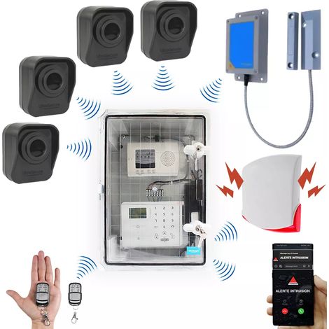 Kit "hangar agricole" - Point d'alerte GSM IP65 + 4 détecteurs de mouvement + 1 d'ouverture + 1 sirène (DA600+/KP) (1/5)