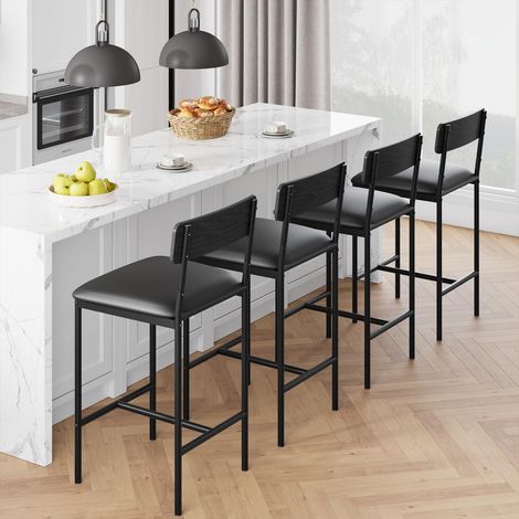 Lot de 4 Tabourets de Bar Style Industriel - Hauteur 95 cm avec Dossier et Repose-Pieds - Charge 136 kg (1/5)