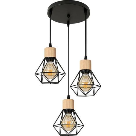 GLAMARIS Lustre en fer noir 1220cm, fil de suspension 1 mètre (réglable), E27 sans ampoule (1/2)