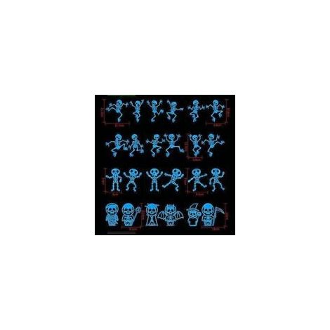 Set mit 24 Halloween-Leuchtaufklebern, phosphoreszierenden Fensteraufklebern, Nachtleuchtaufklebern, Blu-ray-Totenkopf-Wandaufklebern, Klebeaufklebern für pla-Crezuo