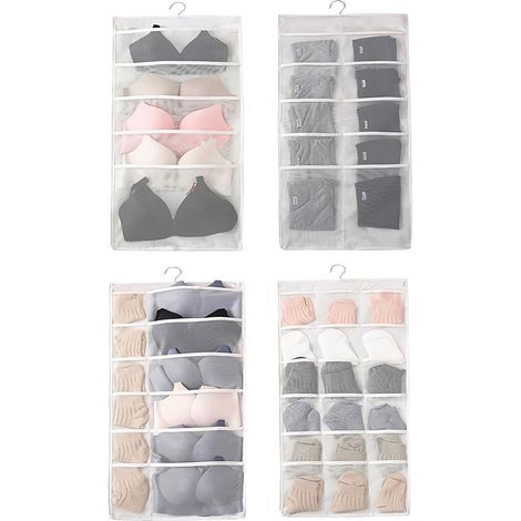 2 Pièces Rangement Suspendu à Double Face Sac, Organisateur Rangement Suspendu Sac, Pliable, Rotatif, pour Ranger Soutiens Gorge, Culottes, Chaussettes, Cravates (2 Styles, Beige)