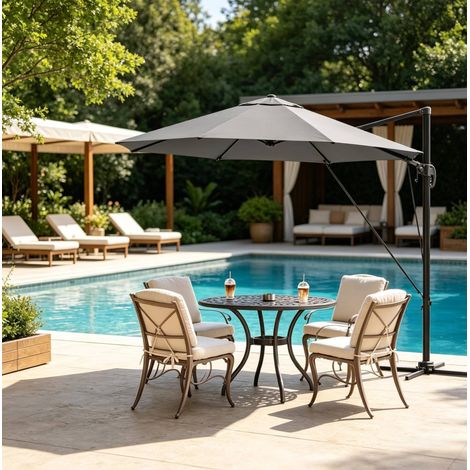 Parasol de jardin 3 m rotatif inclinable gris OKMYHOME (1/5)