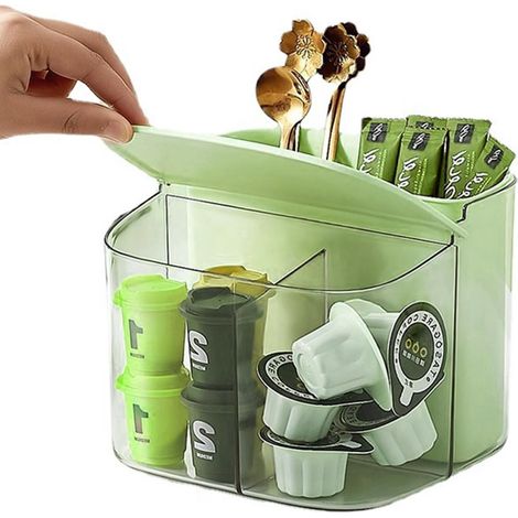Porte-sachets de thé, porte-capsules de café, porte-sucre, support pour sachets de thé, étagère à sachets de thé, présentoir à thé pour meuble ou comptoir (vert) (1/5)