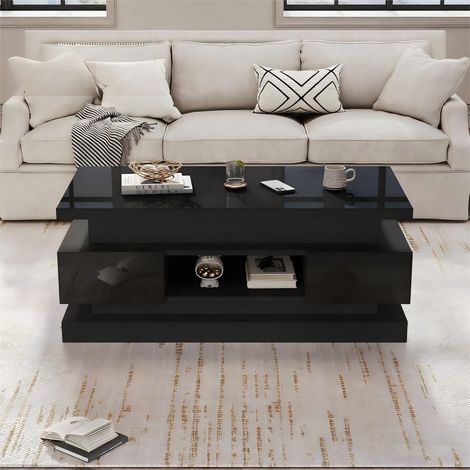Table de salon pouvant être repliée jusqu’à 100×50×40 cm, avec 2 tiroirs. Table basse en acier inoxydable, équipée d’un éclairage LED. Table pour le café. Table de salon avec un espace de rangement ca (1/5)