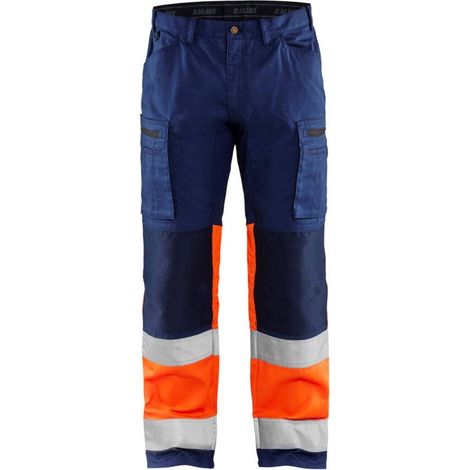 Pantaloni da lavoro ad alta visibilità stretch 1551 - Blu navy/Arancione fluorescente 4XL - FR(58) - SE(C64) - Norme (1/4)