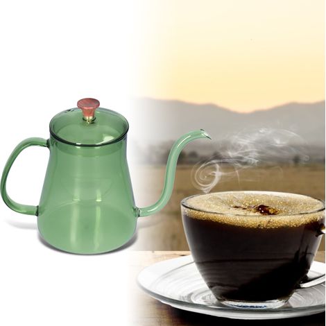 Cafetière en verre avec percolateur manuel, tasse à café avec long bec verseur en col de cygne, bouteille d'eau verte de 600 ml. (1/5)