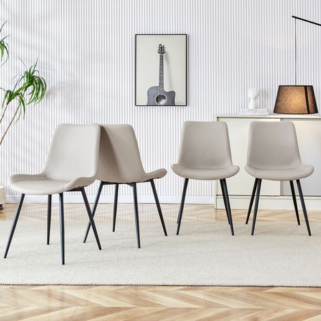 Silla de comedor de piel PU gris cálido y negro, ergonómica, patas antideslizantes, carga 120 kg,50×47×83cm (1/5)