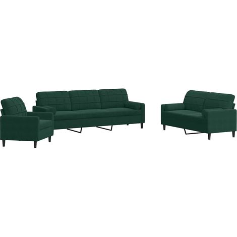 Maison Exclusive - Set di Divani 3 pz con Cuscini e Rinforzi Verde scuro Velluto