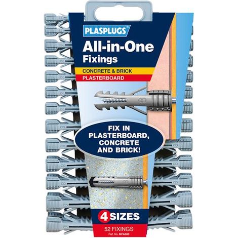 Plasplugs 52 All-In-One Fixing Plaster Brick Concrete Wall Plugs MFA500CC MFA500