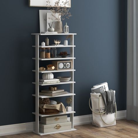 Scarpiera scarpiera a 7 livelli in stile retro 45 x 25 x 1105 cm bianca