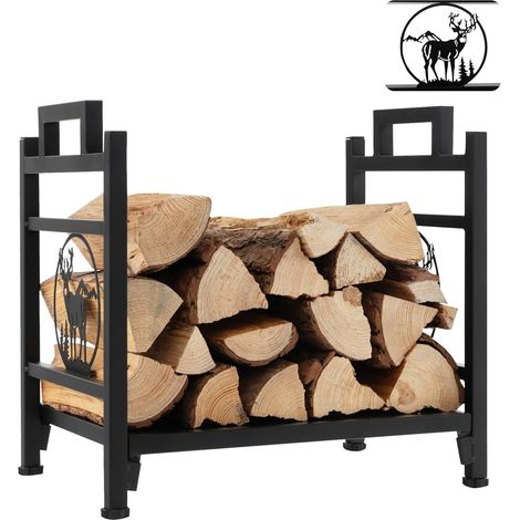 COSTWAY Range Bûche Interieur en Fer Forgé Poignée Pratique et Pieds Surélevés, Porte-bûches Charge Max 50KG pour Poêle Brasero, 40 x 34 x 36CM, Noir (Élan) (1/5)