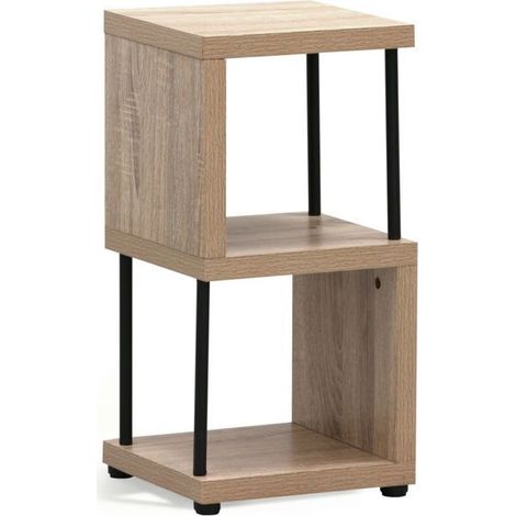 Table d'appoint - JUANIO - 30x30x60cm - Bois effet chêne naturel - Pieds métal noir - Multi-niveaux (1/4)