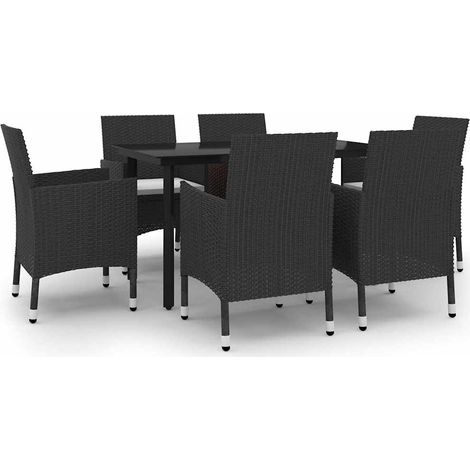 Maison Exclusive - Set da Pranzo da Giardino 7 pz con Cuscini Polyrattan e Vetro (1/5)