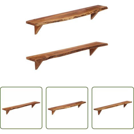 Bois d'acacia -  Étagères murales 2 pcs 110x20x18 cm bois massif d'acacia (1/5)