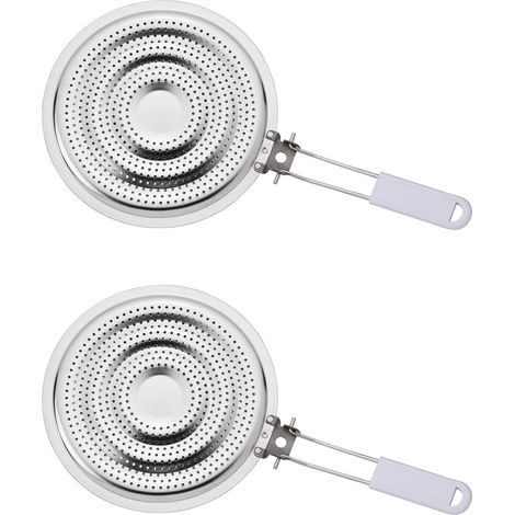 Juego de 2 reductores de calor, acero inoxidable, superficie plana de 21x40 cm, mango extraíble, para placas de cocina eléctricas y de gas. (1/5)