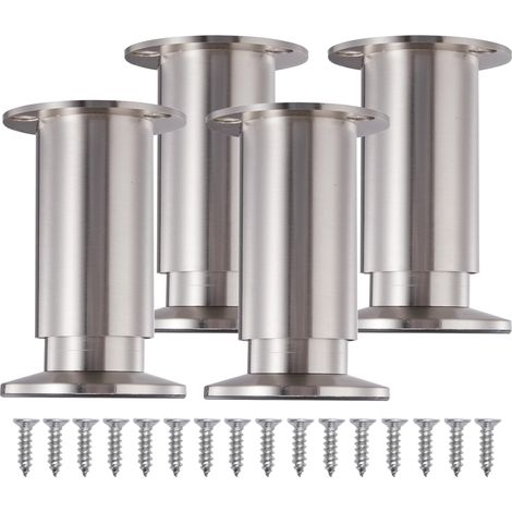 Lot de 4 pieds de meubles en métal de 20 cm avec plaques de montage, vis et coussinets de pieds, pour armoire, canapé, table basse, en acier inoxydable brossé (1/5)